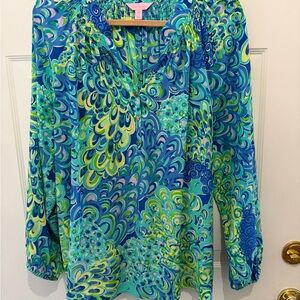 Lilly Pulitzer silk blue/multi blouse XL